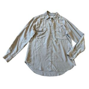 Equipment Femme Grey 100% Silk Button-Down Shirt Top Blouse Long Sleeve Sz Small